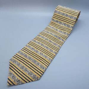 Claiborne 100% Silk Tie Gold Blue striped swirl Men Necktie USA 56 x 4 EUC